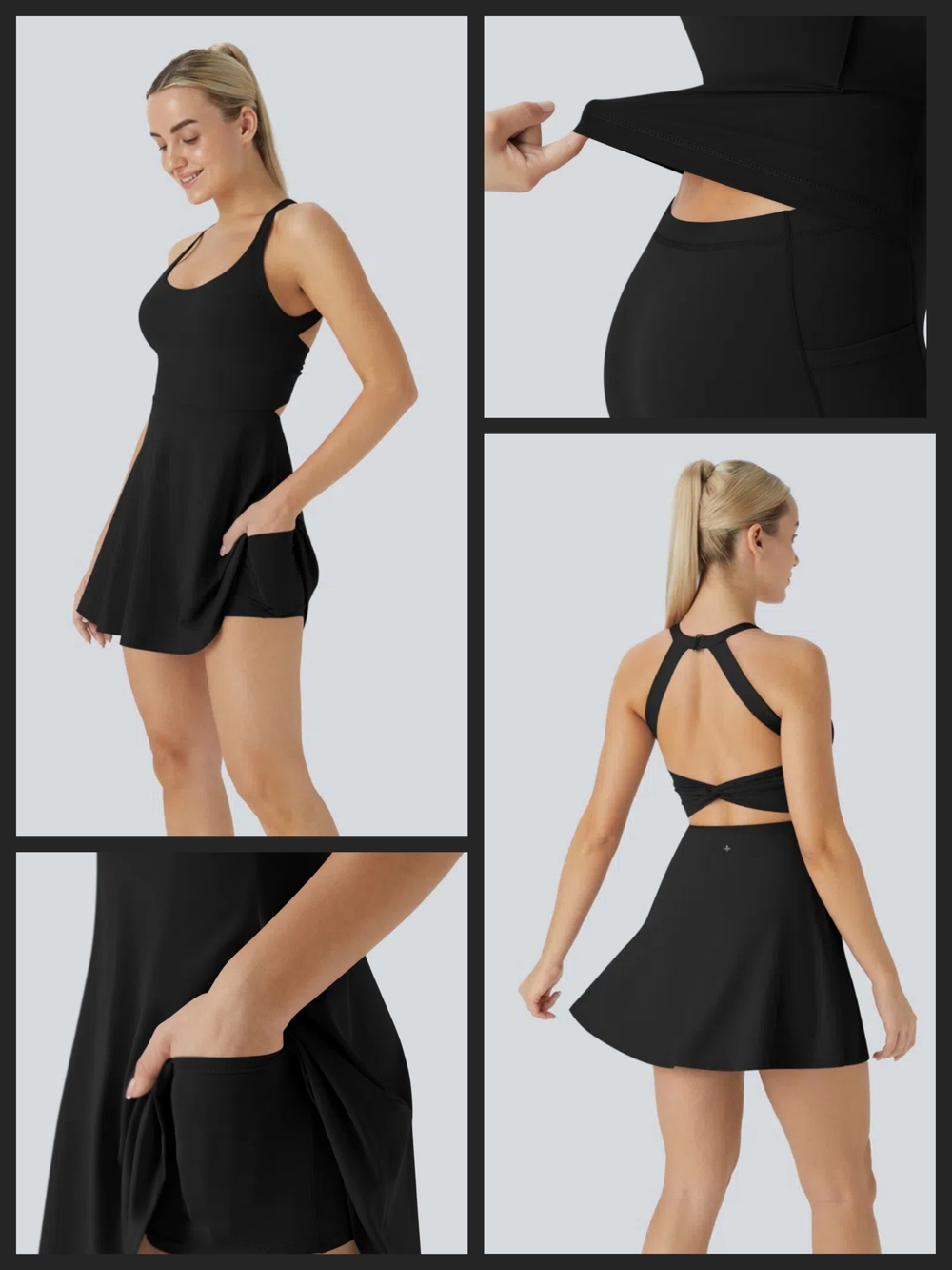 NEW HALARA SoftlyZero Airy Backless InstantCool Active Dress-Easy Peasy In Black